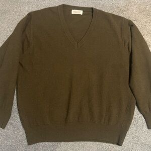 United Colors Of Benetton Men V-Neck Dark Olive Green Sweater.